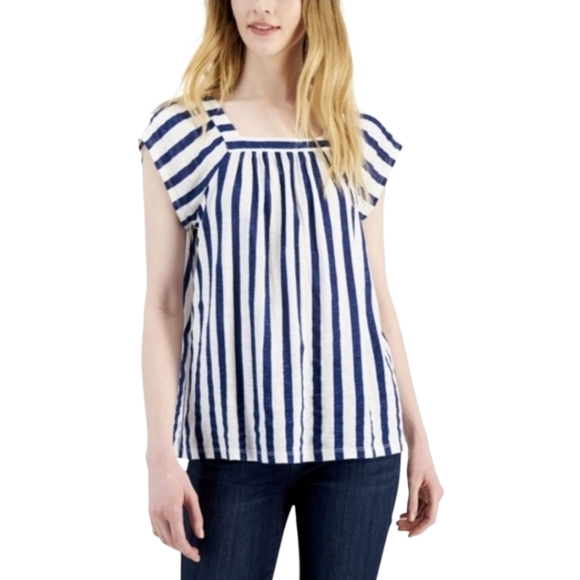 Style &‎ Co Women's Striped Flutter-Sleeve Top Blue & White NWT Size XXL - Picture 1 of 8